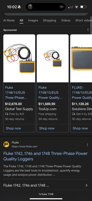 FLUKE 1748 3 PHASE POWER QUALITY LOGGER (CALIBRATED 2027) TESTED - FREE SHIPPING
