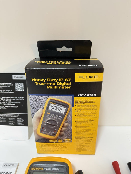 FLUKE 87V MAX TRUE RMS MULTIMETER WITH LEADS & CLIPS NEW SEALED