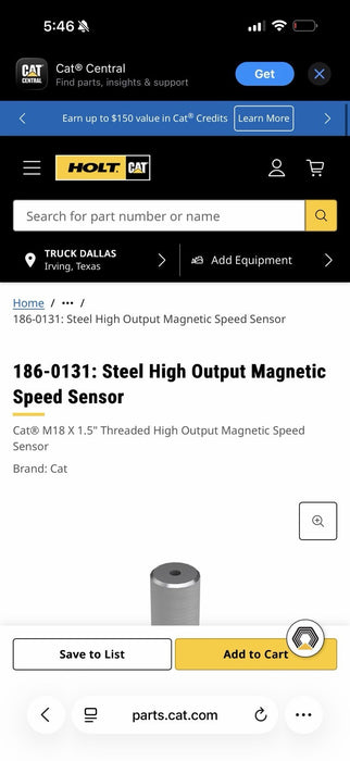 CAT 186-0131 STEEL HIGH OUTPUT MAGNETIC SPEED SENSOR