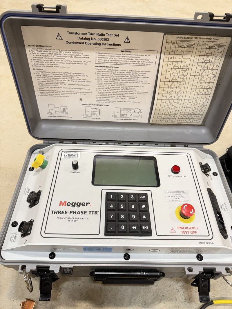 MEGGER THREE-PHASE TTR 550503 TRANSFORMER TURN-RATIO TESTER WITH CABLES TESTED