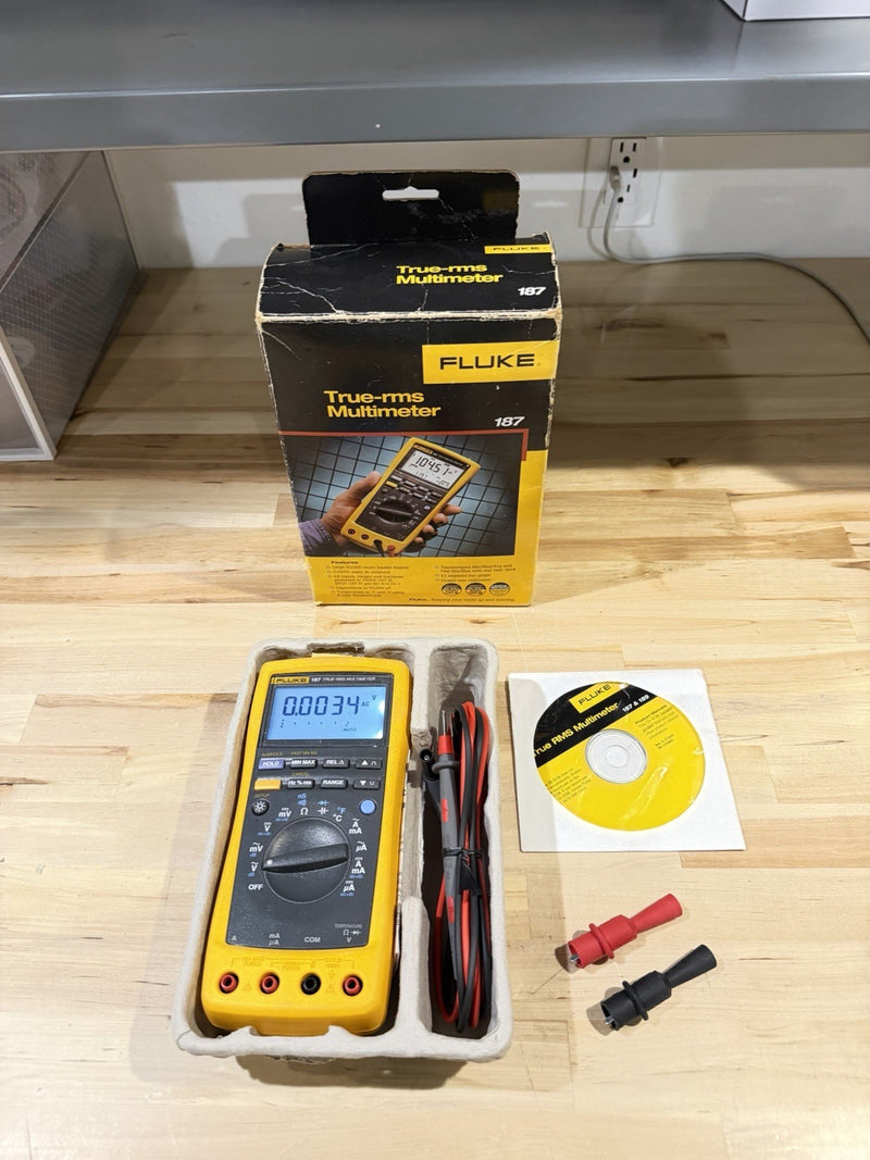 FLUKE 187 TRUE RMS MULTIMETER WITH LEADS & CLIPS TESTED RARE