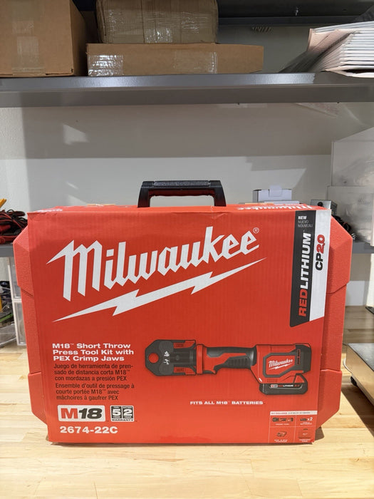 MILWAUKEE 2674-22C M18 SHORT THROW PRESS TOOL KIT W/ PEX CRIMP JAWS (NEW SEALED)