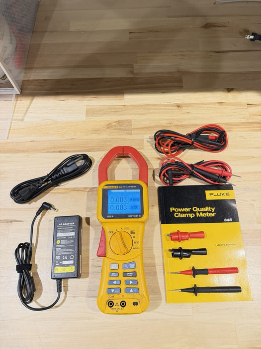 FLUKE 345 POWER QUALITY CLAMP METER W/LEADS & ACCESSORIES (TESTED) SHIPS FAST