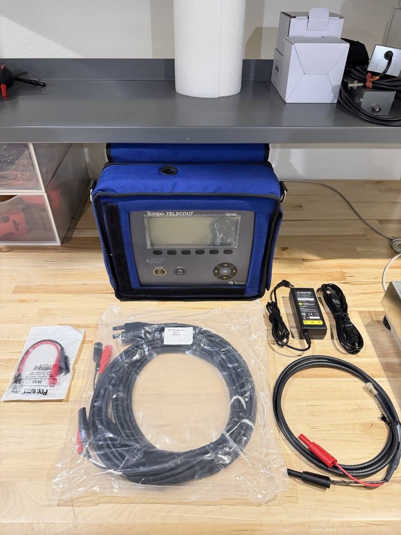 TEMPO TELSCOUT TS100 TDR REFLECTOMETER CABLE TESTER WITH LEADS & ACCESSORIES TESTED