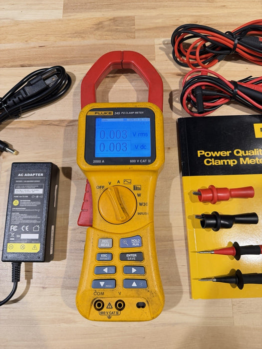 FLUKE 345 POWER QUALITY CLAMP METER W/LEADS & ACCESSORIES (TESTED) SHIPS FAST