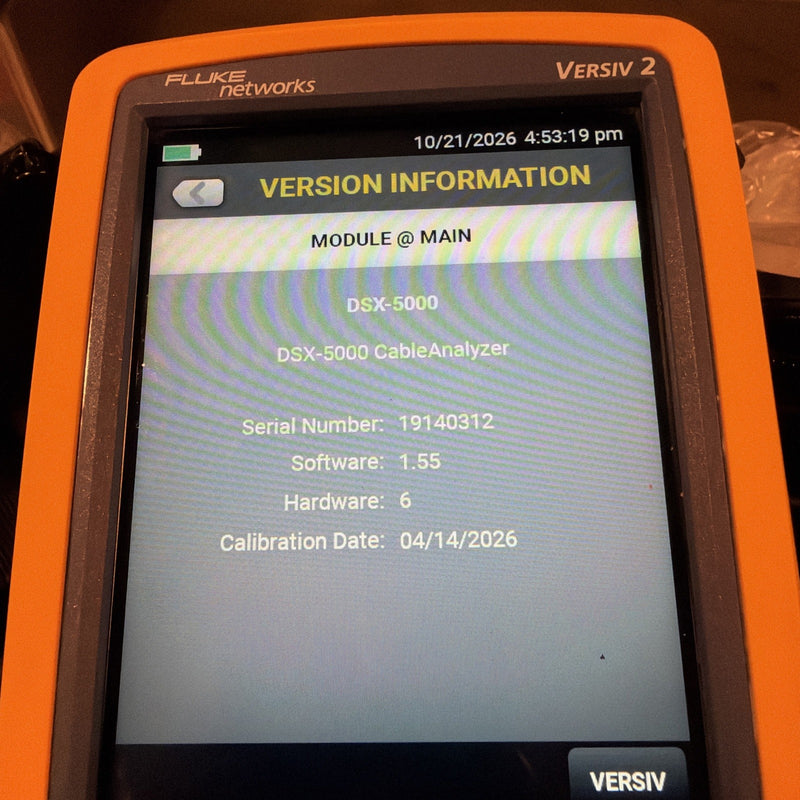 FLUKE NETWORKS DSX2-5000 VERSIV 2 LAN CABLE CERTIFIBER TESTER CALIBRATED 2027