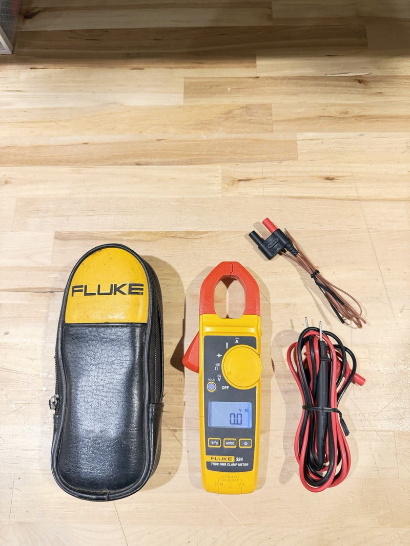 FLUKE 324 TRUE-RMS CLAMP METER W/ LEADS & CASE - SHIPS FAST