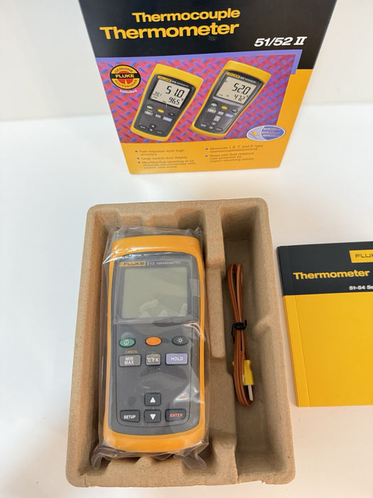 FLUKE 51 II THERMOCOUPLE THERMOMETER WITH PROBE NEW