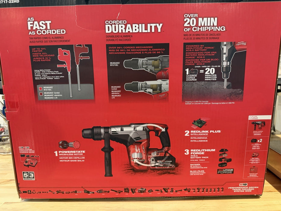 MILWAUKEE 2717-22HD M18 FUEL 1‑9/16 SDS‑MAX ROTARY HAMMER KIT NEW FACTORY SEALED