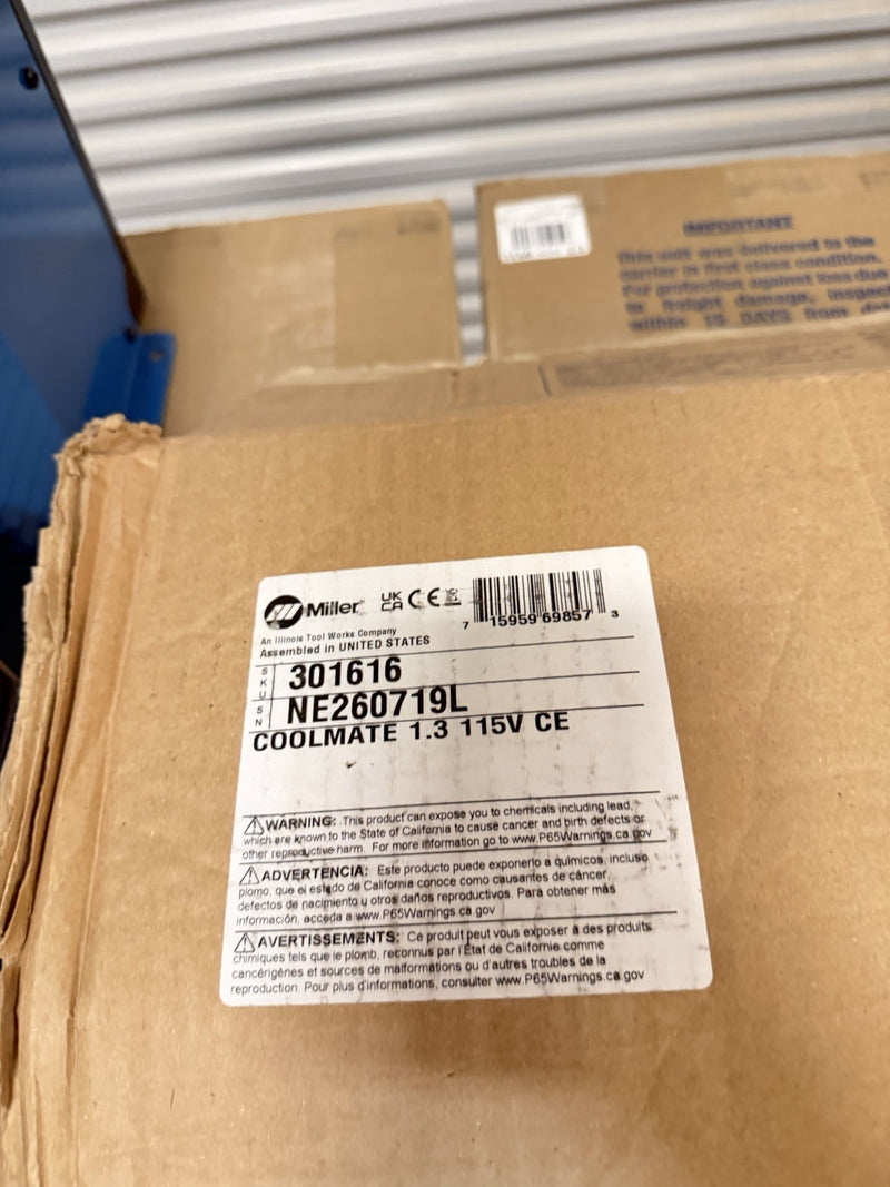 MILLER COOLMATER 1.3 115V TIG COOLER 301616 (NEW SEALED) FREE SHIPPING