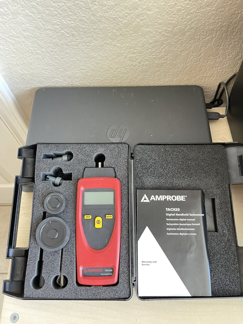 AMPROBE TACH20 DIGITAL HANDHELD TACHOMETER WITH CASE AND USER MANUAL