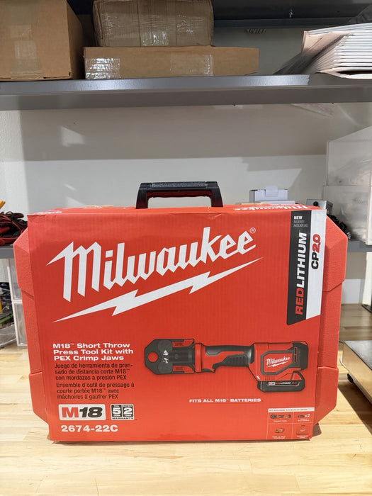 MILWAUKEE 2674-22C M18 SHORT THROW PRESS TOOL KIT W/ PEX CRIMP JAWS (NEW SEALED)