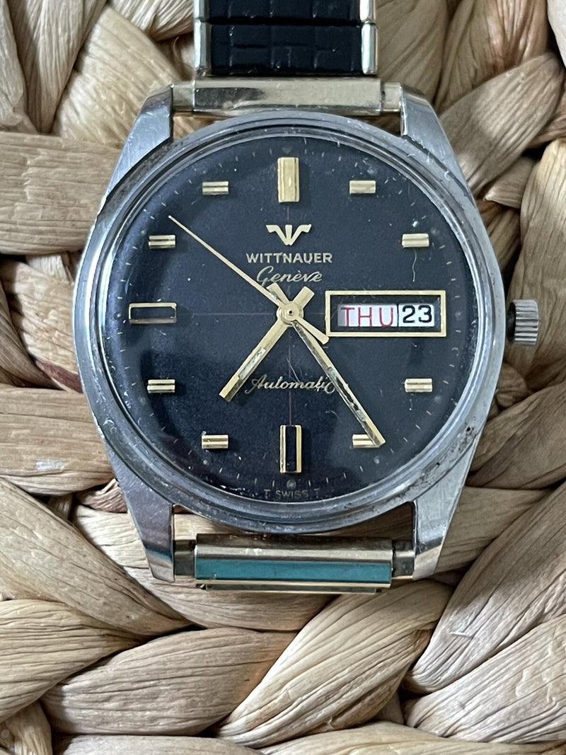 VINTAGE 2873-D11KAS WITTNAUER AUTOMATIC MEN'S WATCH STAINLESS + 10K GOLD CAP