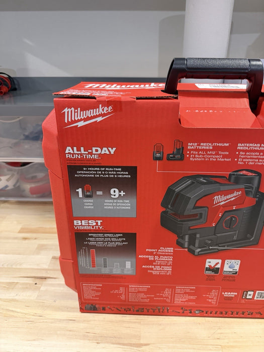 MILWAUKEE 3624-21 M12 CORDLESS GREEN CROSS LINE & 4-POINTS LASER LEVEL KIT (NEW)