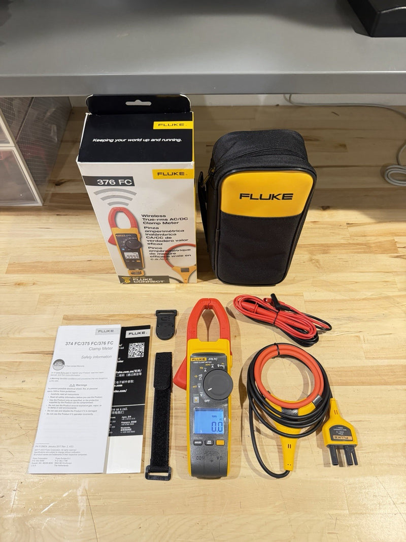 FLUKE 376FC WIRELESS TRUE RMS AC/DC CLAMP METER W/LEADS - SHIPS FAST NEW