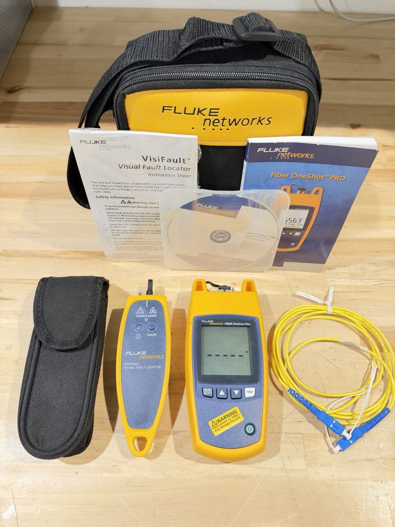 FLUKE NETWORKS FIBER ONESHOT PRO W/ VISUAL FAULT LOCATOR (TESTED)
