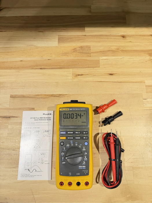 FLUKE 189 TRUE RMS MULTIMETER W/ LEADS & CLIPS (TESTED) SHIP FREE