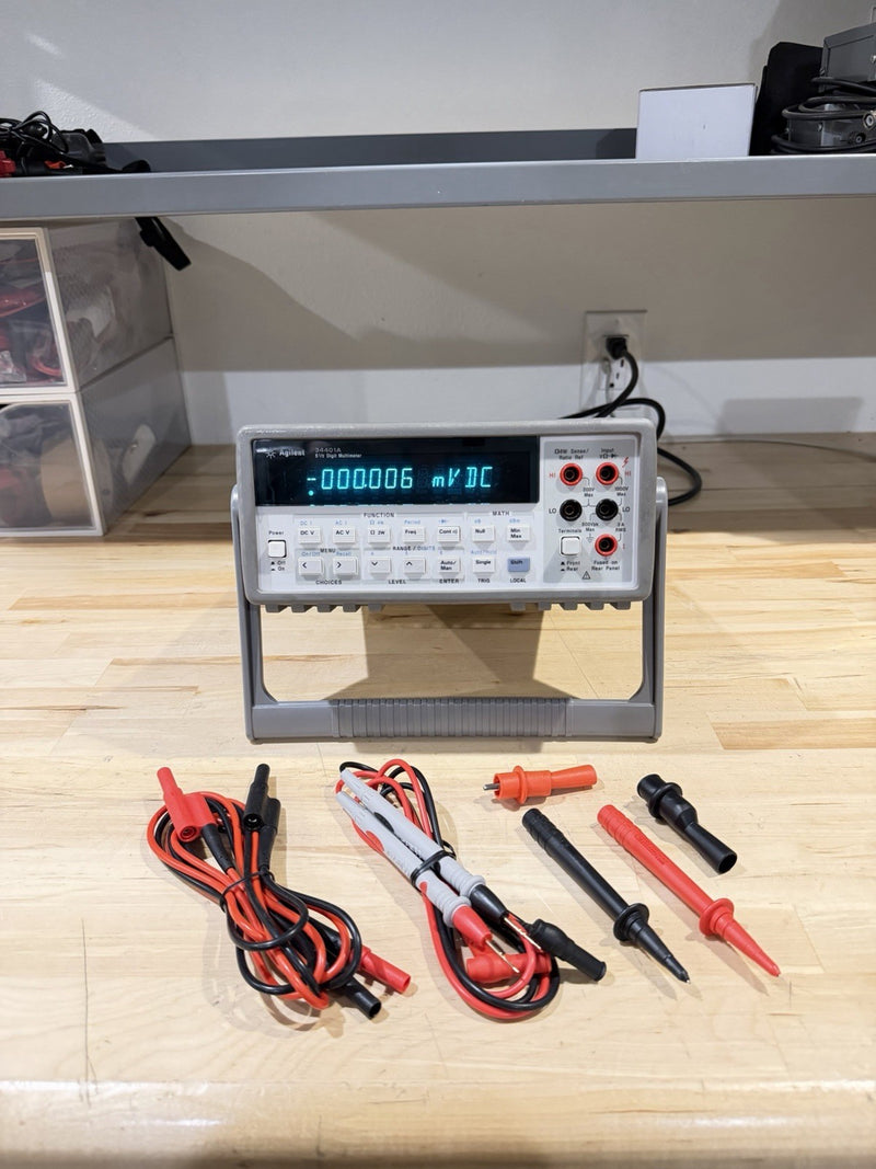 AGILENT 34401A 6 1/2 DIGITAL MULTIMETER W/ LEADS & CLIPS + CHARGER (TESTED)