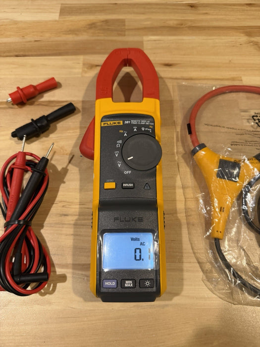 FLUKE 381 REMOTE DISPLAY TRMS CLAMP METER WITH ACCESSORIES TESTED