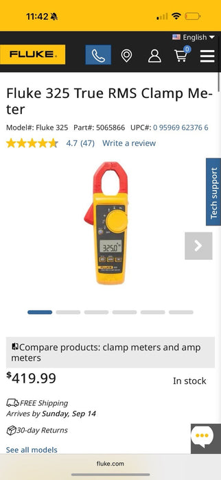 FLUKE 325 TRUE RMS CLAMP METER (NEW FACTORY SEALED) SHIPS FAST - NEW