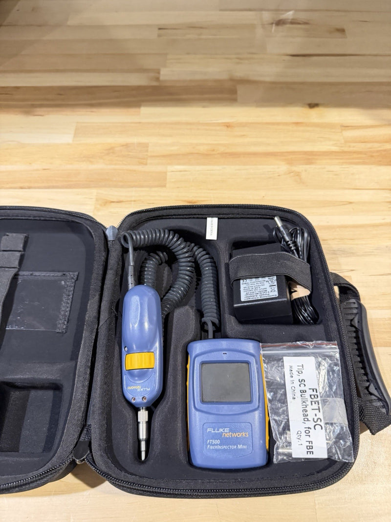 FLUKE NETWORKS FT500 FIBERINSPECTOR MINI FIBER OPTIC INSPECTION SCOPE KIT TESTED