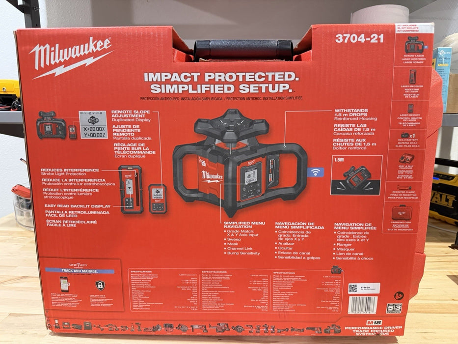 MILWAUKEE 3704-21 M18 18V RED EXTERIOR DUAL SLOPE ROTARY LASER & RECEIVER NEW
