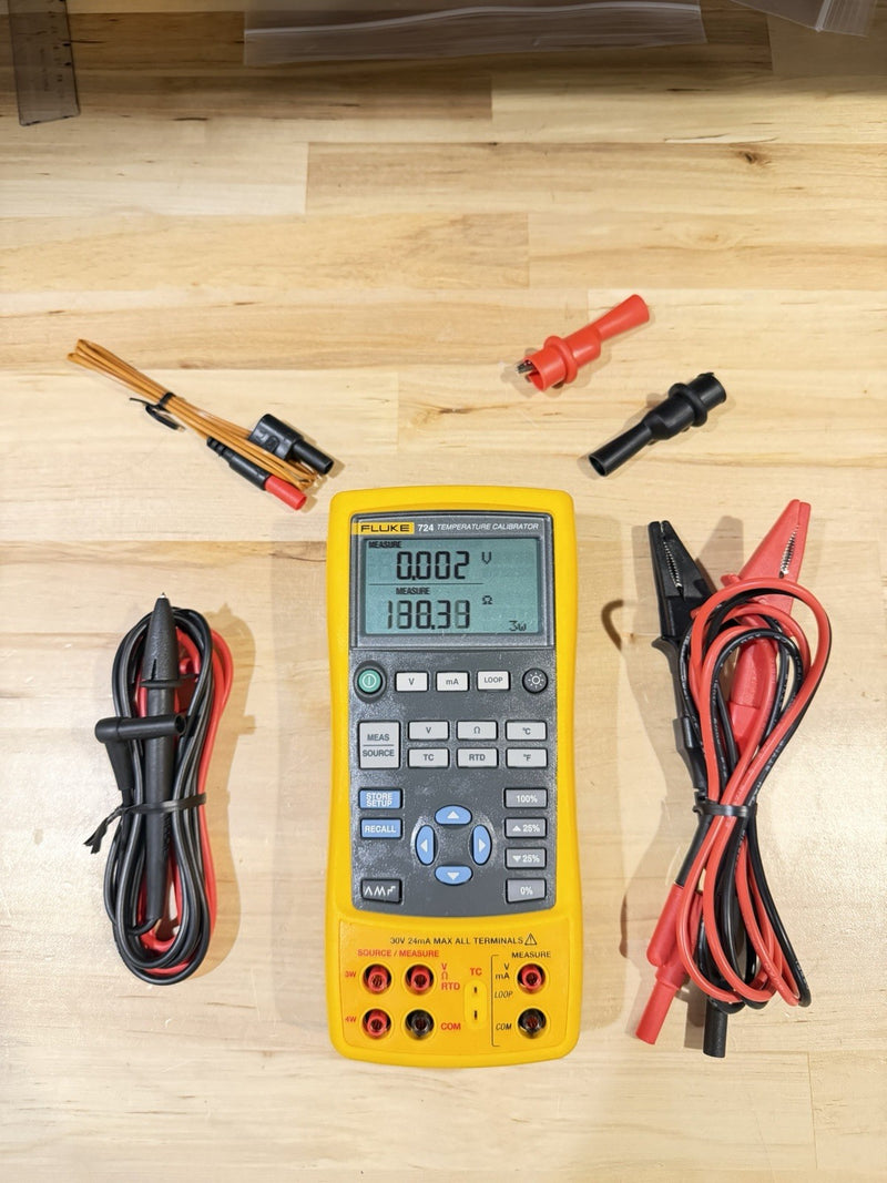FLUKE 724 TEMPERATURE CALIBRATOR METER WITH LEADS & CLIPS TESTED