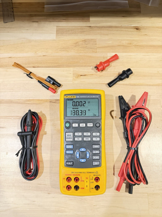 FLUKE 724 TEMPERATURE CALIBRATOR METER WITH LEADS & CLIPS TESTED