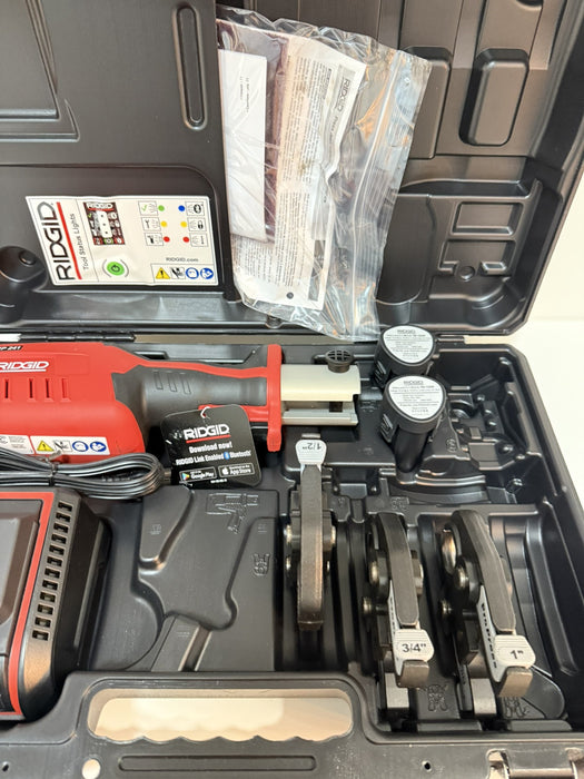 RIDGID RP 241 PRESS TOOL KIT W/ BATTERIES & CHARGER &  1/2" TO 1" PRO PRESS JAWS