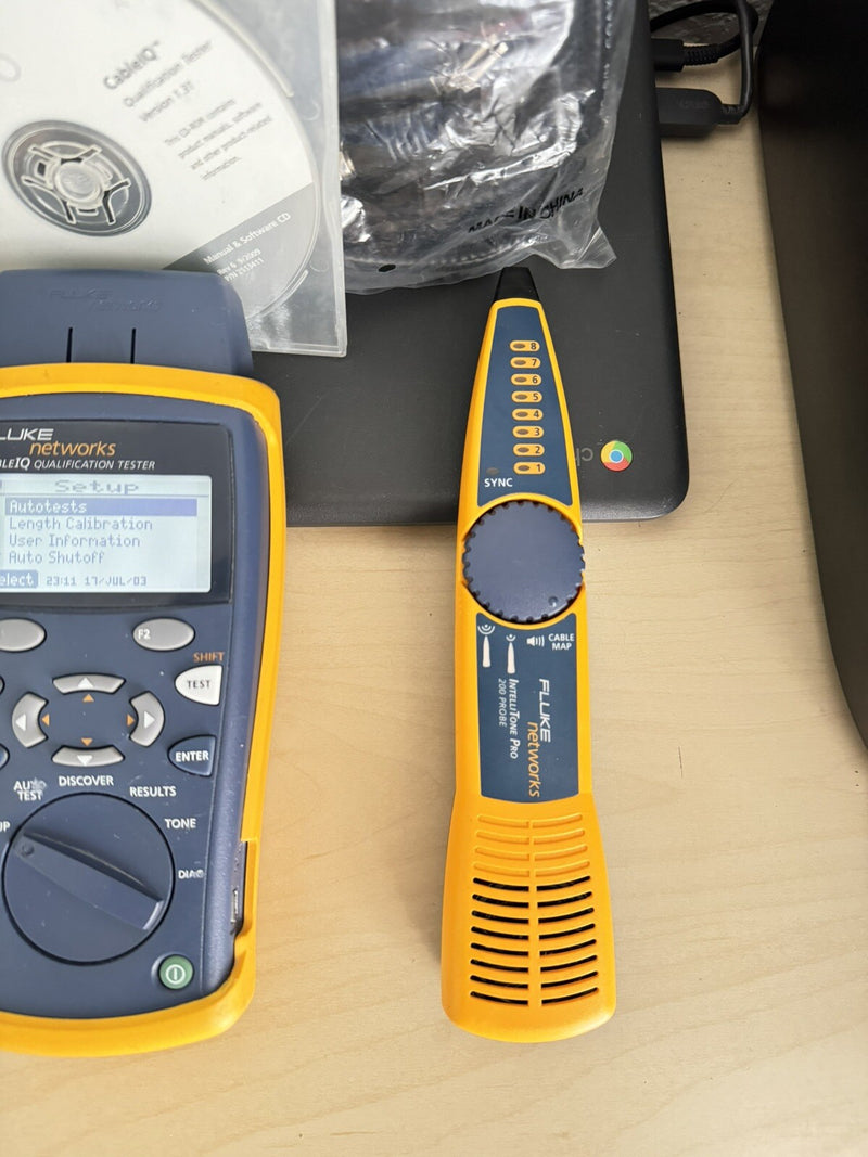 FLUKE NETWORKS CABLE IQ QUALIFICATION TESTER KIT INTELLITONE PROBE 200 & TONER