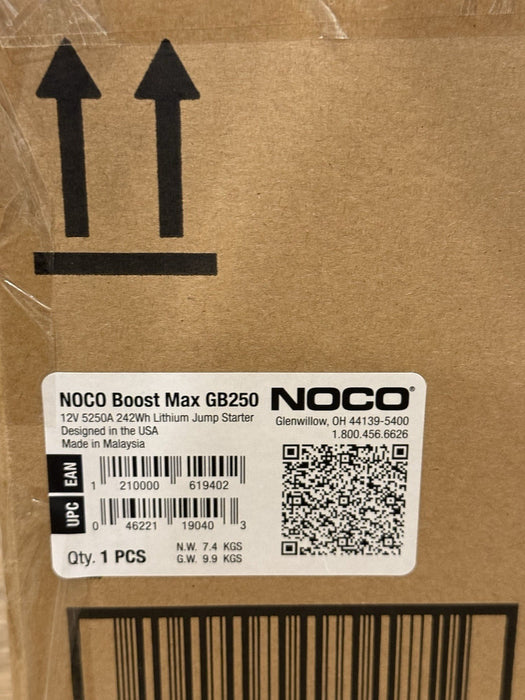 NOCO BOOST MAX GB250 5250A 12V ULTRASAFE PORTABLE JUMPER STARTER -FACTORY SEALED