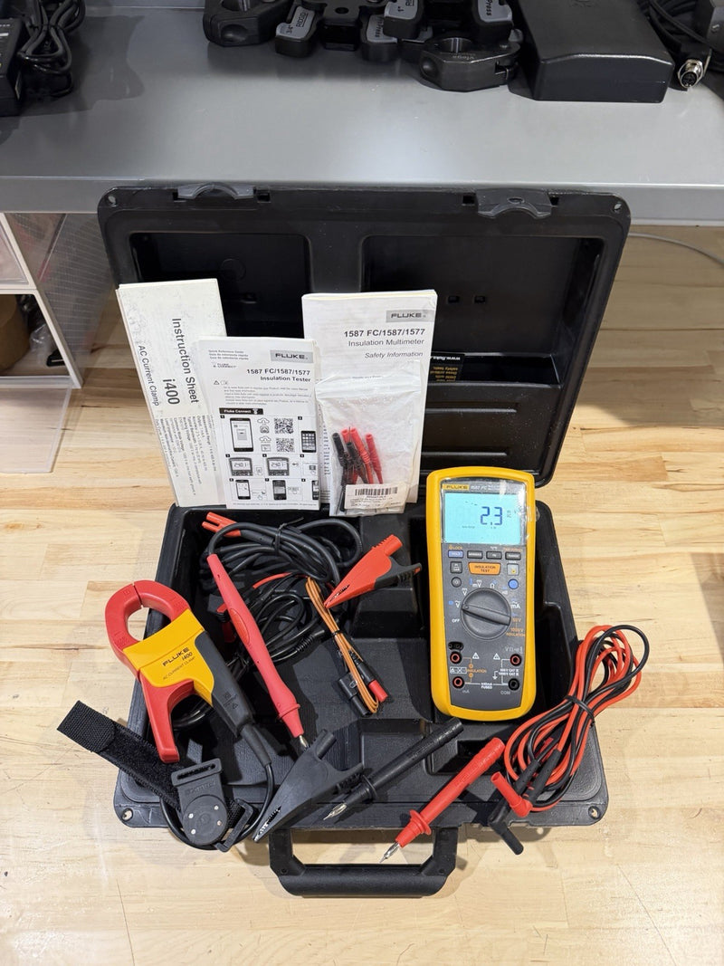 FLUKE 1587 FC INSULATION MULTIMETER W/  i400 LEADS & CASE (TESTED) SHIPS FAST