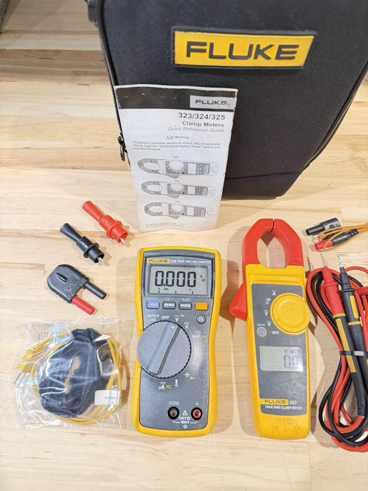 FLUKE 116/323 HVAC MULTIMETER COMBO KIT WITH ACCESSORIES TESTED