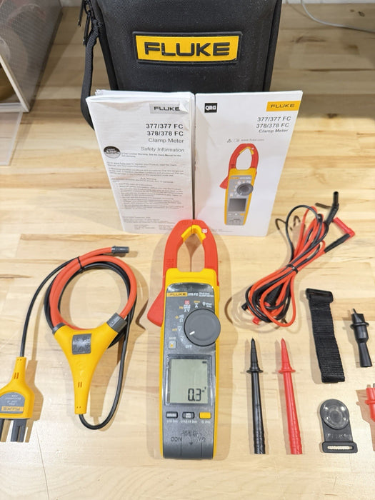 FLUKE 378 FC NON-CONTACR VOLTAGE CLAMP METER W/ LEADS & CASE - SHIPS FAST