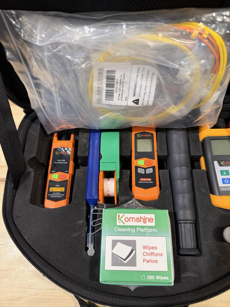 KOMSHINE KLT-15D INCL FIBER POWER METER SM LIGHT SOURCE MICROSCOPE TOOL KIT