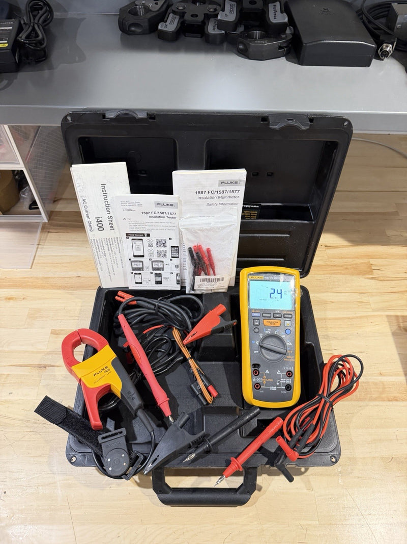 FLUKE 1587 FC INSULATION MULTIMETER W/  i400 LEADS & CASE (TESTED) SHIPS FAST