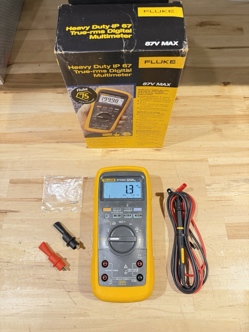 FLUKE 87V MAX TRUE RMS MULTIMETER W/ LEADS & CLIPS