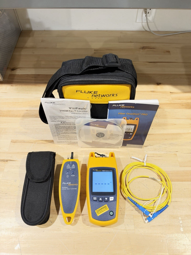 FLUKE NETWORKS FIBER ONESHOT PRO W/ VISUAL FAULT LOCATOR (TESTED)