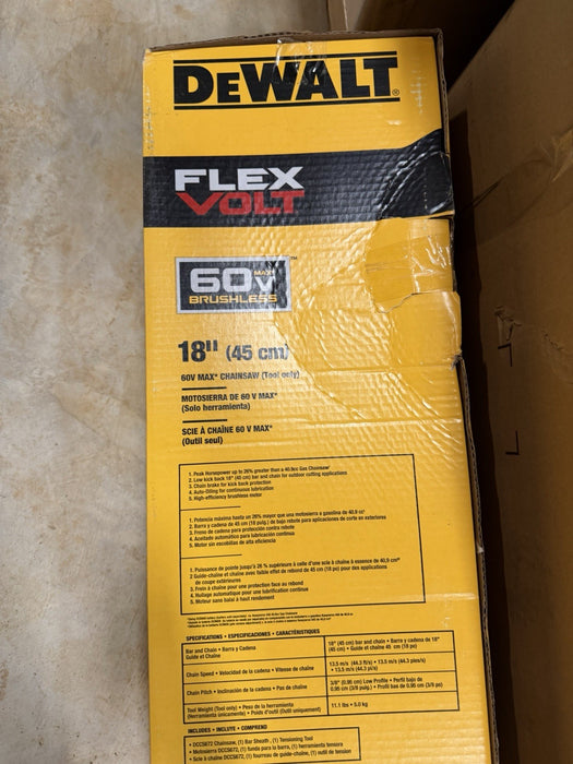 DEWALT DCCS672B FLEX VOLT 60V MAX 18 INCH 45 CM CHAINSAW TOOL ONLY (NEW SEALED)