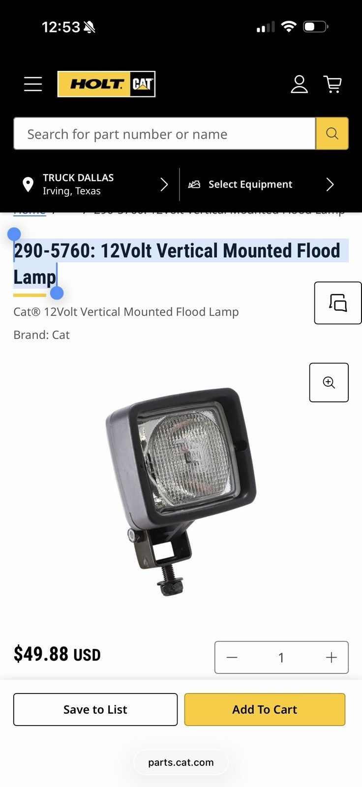 CAT 290-5760 MOUNTED FLOOD LAMP