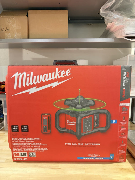 MILWAUKEE 3702-21 M18 GREEN INTERIOR ROTARY LASER LEVEL KIT (NEW FACTORY SEALED)