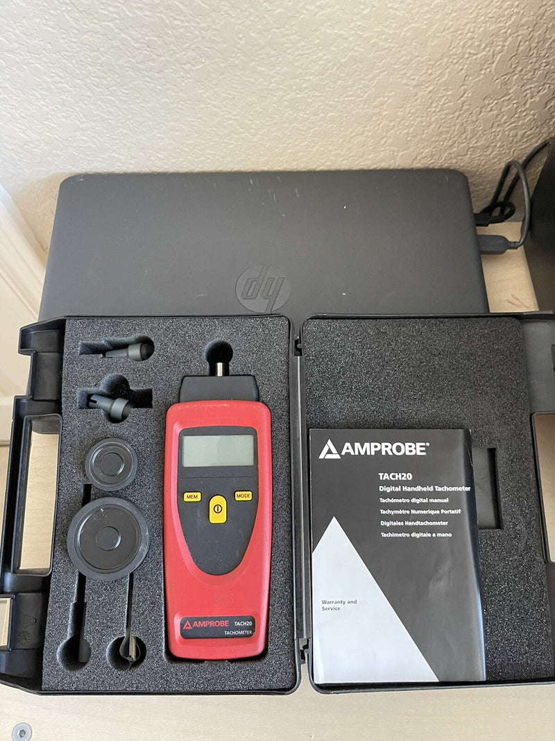 AMPROBE TACH20 DIGITAL HANDHELD TACHOMETER WITH CASE AND USER MANUAL