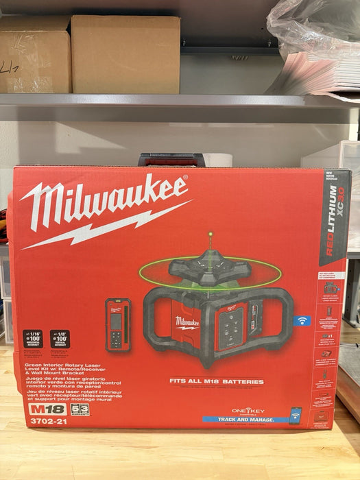 MILWAUKEE 3702-21 M18 GREEN INTERIOR ROTARY LASER LEVEL KIT (NEW FACTORY SEALED)