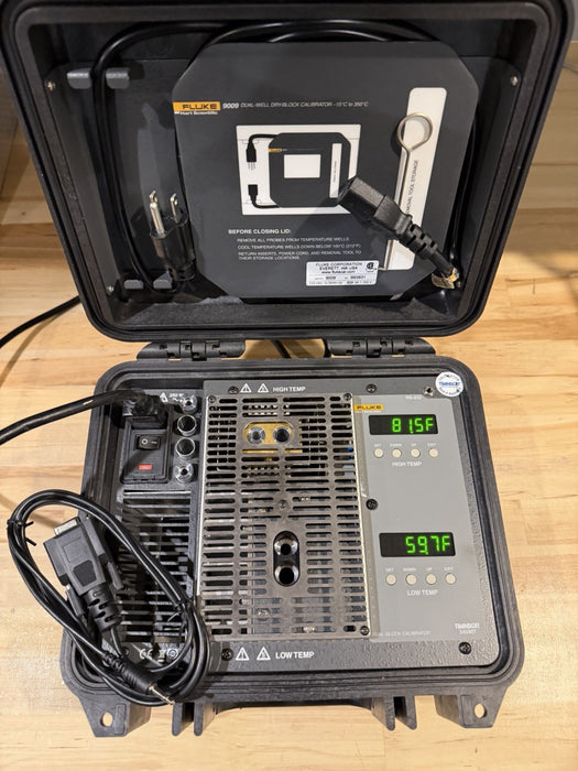 FLUKE HART SCIENTIFIC 9009 DUAL WELL DRY BLOCK CALIBRATOR -15 C TO 350 C (TESTE)