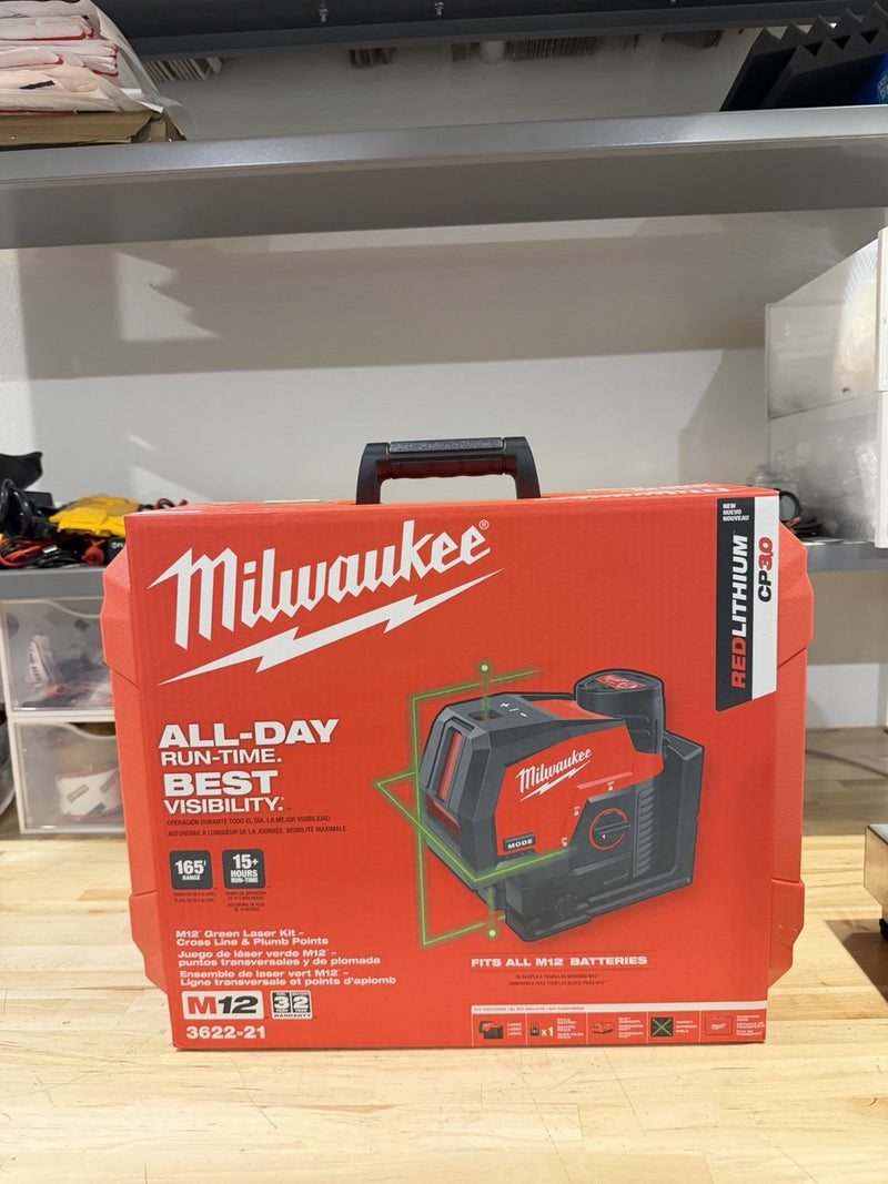 MILWAUKEE 3622-21 M12 12V GREEN 125 FT CROSS LINE PLUMB POINT LASER LEVEL - NEW