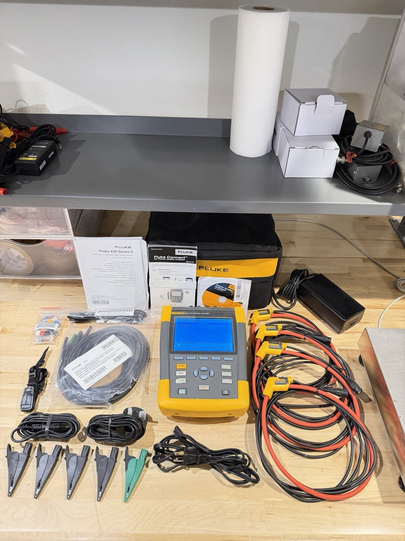 FLUKE 434 SERIES II ENERGY ANALYZER KIT WITH ACCESSORIES TESTED