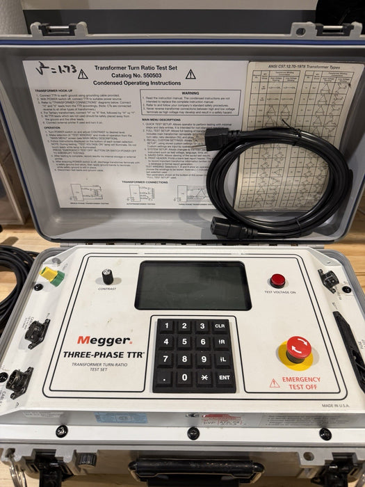 MEGGER THREE-PHASE TTR 550503 TRANSFORMER TURN-RATIO TESTER WITH LEADS TESTED