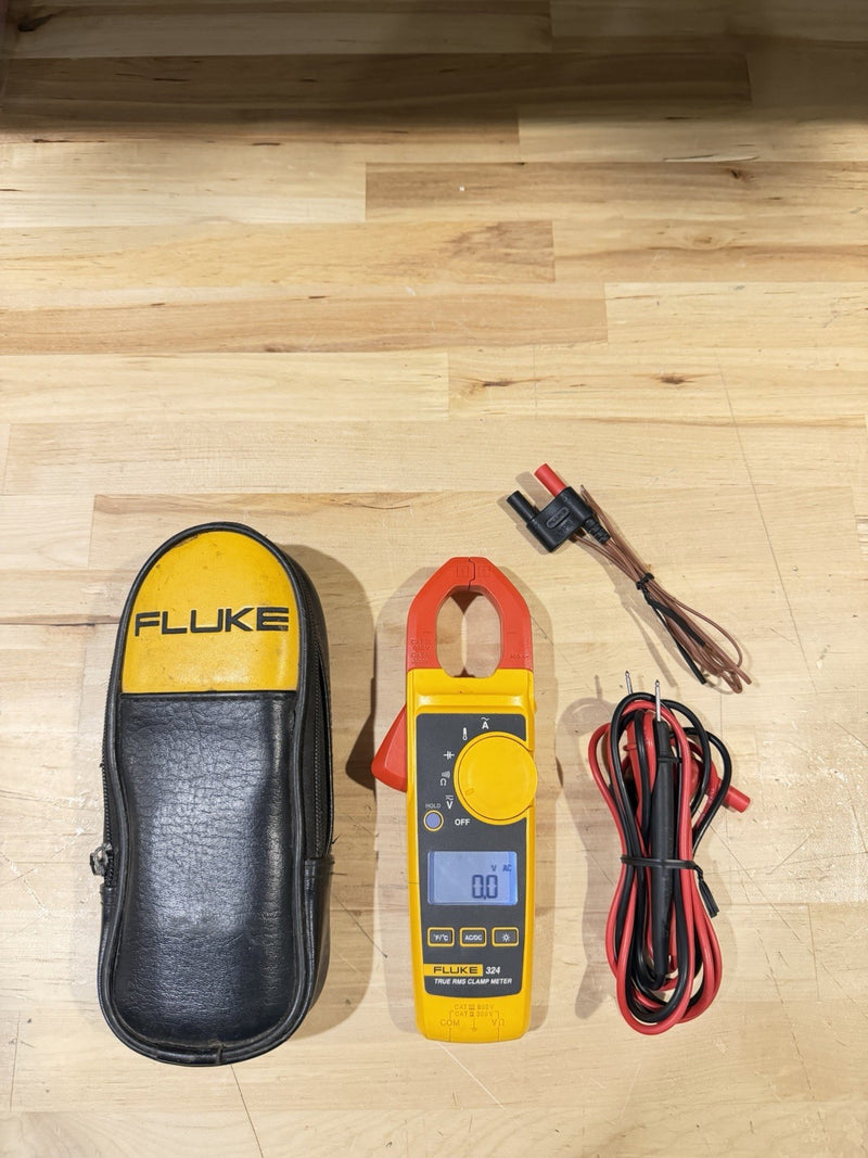 FLUKE 324 TRUE-RMS CLAMP METER W/ LEADS & CASE - SHIPS FAST