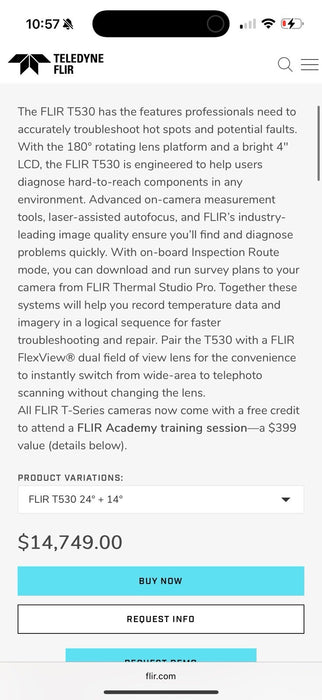 FLIR T530 THERMAL IMAGING CAMERA WITH DFOV 14°+24° LENSES NEW