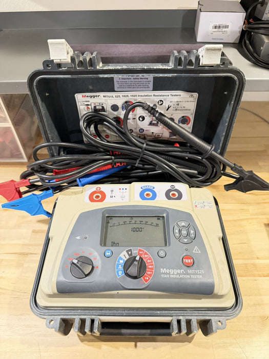 MEGGER MIT1525 15 KV HIGH VOLTAGE INSULATION RESISTANCE TESTER W/ CABLES -TESTED